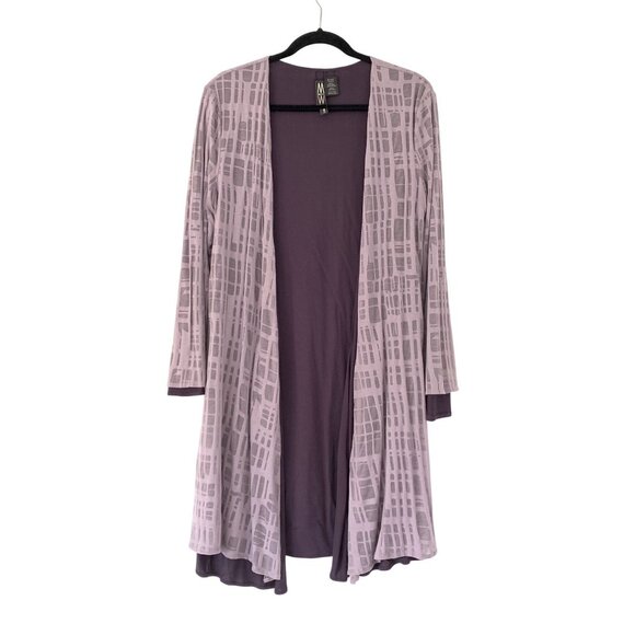 MarlaWynne Reversible Long Cardigan Abstract Pattern Open Front Lagenlook Size M - Picture 8 of 9